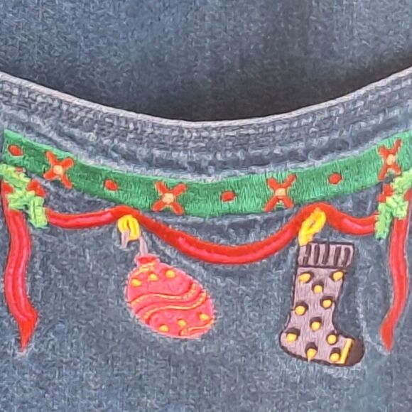 Denim Maxi Jumper Dress Christmas Holiday Embroidered Pockets L Westbound READ - Picture 5 of 13